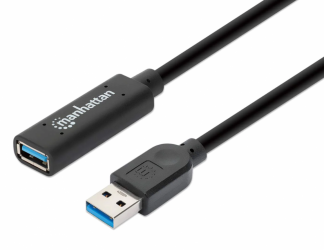 Manhattan Cable de Extensión USB 3.0 A Macho - USB A Hembra, 5 Metros, Negro 