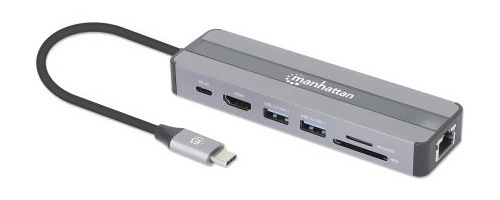 Manhattan Docking Station 153928 USB C, 2x USB 3.2, 1x USB C, 1x HDMI, SD/MicroSD, Plata 