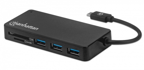 Manhattan Hub USB-C - 3 Puertos USB Hembra, 5000 Mbit/s, Negro 