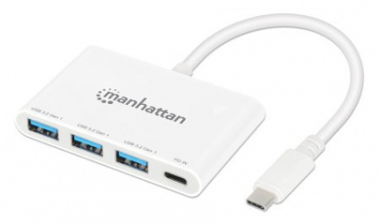 Manhattan Hub USB A 3.2 de 3 Puertos + 1 USB C, 5000 Mbit/s, Blanco 