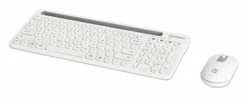 Kit de Teclado y Mouse Manhattan 180580, Inalámbrico, RF Inalámbrico/Bluetooth, Blanco, Inglés 
