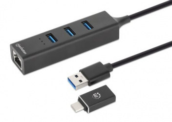 Manhattan Hub USB-C/USB-A - RJ-45, USB-A 3.1, 5 Gbit/s  