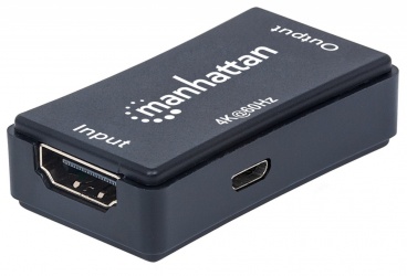 Manhattan Repetidor HDMI Hembra - HDMI Hembra, hasta 40 Metros, Negro - Incluye Puerto MicroUSB B 