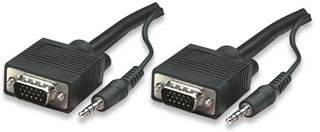 Manhattan Cable SVGA con Audio 8mm, 3.5mm HD15 Macho - 3.5mm HD15 Macho, 4.5 Metros, Negro 