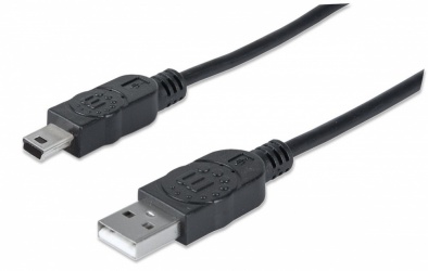 Manhattan Cable USB A Macho - USB Mini B Macho, 1.8 Metros, Negro 