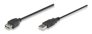 Manhattan Cable USB 2.0 A Macho - USB 2.0 A Hembra, 1.8 Metros, Negro 
