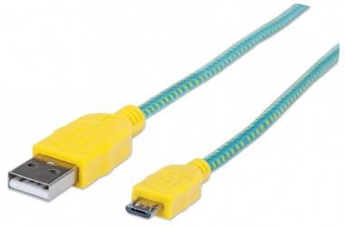 Manhattan Cable con Recubrimiento Textil USB 2.0 A Macho - Micro USB 2.0 B Macho, 1 Metro, Turquesa/Amarillo 