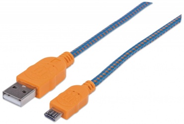 Manhattan Cable con Recubrimiento Textil USB 2.0 A Macho - Micro USB 2.0 B Macho, 1.8 Metros, Azul/Naranja 