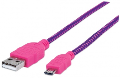 Manhattan Cable con Recubrimiento Textil USB 2.0 A Macho - Micro USB 2.0 B Macho, 1.8 Metros, Rosa/Morado 