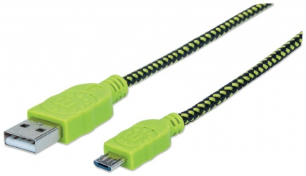 Manhattan Cable con Recubrimiento Textil USB 2.0 A Macho - Micro USB 2.0 B Macho, 1 Metro, Negro/Verde 