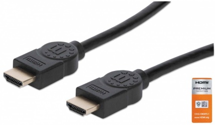 Manhattan Cable con Certificación Premium HDMI 2.0 Macho - HDMI 2.0 Macho, 4K, 60Hz, 1 Metro, Negro 