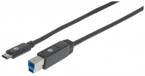 Manhattan Cable USB C Macho - USB B Macho, 2 Metros, Negro 