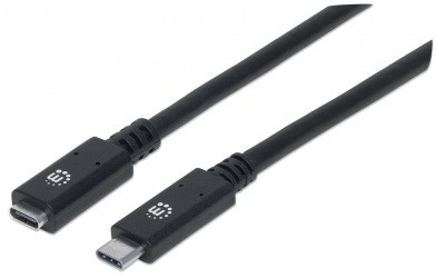 Manhattan Cable USB C Macho - USB C Hembra, 50cm, Negro 