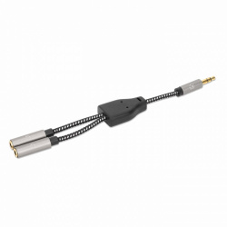 Manhattan Cable AUX 3.5mm Macho - 2x 3.5mm Hembra, Negro/Plata 