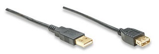 Manhattan Cable USB de Alta Velocidad 2.0 Canshell, USB A Macho - USB A Hembra, 3 Metros, Negro 