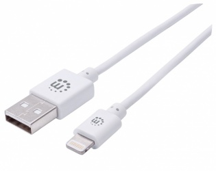 Manhattan Cable de Carga Certificado MFi Lightning Macho - USB 2.0 Macho, 3 Metros, Blanco, para iPod/iPhone/iPad 