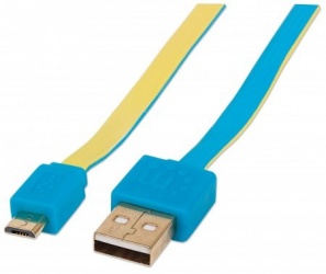 Manhattan Cable Plano USB 2.0 A Macho - Micro USB 2.0 B Macho, 1.8 Metros, Azul/Amarillo 