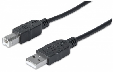 Manhattan Cable USB 2.0, USB A Macho - USB B Macho, 1.8 Metros, Negro 