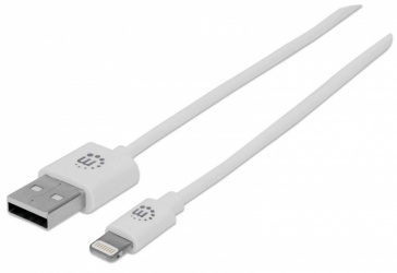 Manhattan Cable de Carga Certificado MFi USB A 2.0 Macho - Lightning Macho, 1 Metro, Blanco, para iPhone/iPad/iPod 