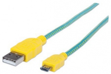 Manhattan Cable USB 2.0 A Macho - Micro USB 2.0 B Macho, 1 Metro, Verde/Amarillo 