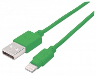 Manhattan Cable de Carga iLynk Certificado MFi Lightning Macho - USB A Macho, 1 Metro, Verde, para iPod/iPhone/iPad 