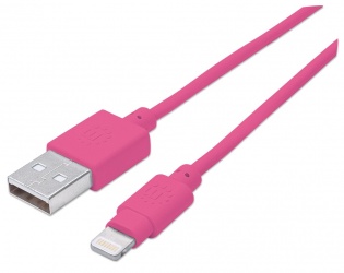 Manhattan Cable de Carga iLynk Certificado MFi Lightning Macho - USB A Macho, 1 Metro, Rosa, para iPod/iPhone/iPad 