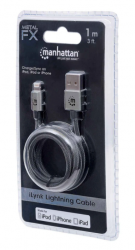 Manhattan Cable de Carga iLynk USB A Macho - Lightning Macho, 1 Metro, Gris Acero, para iPod/iPhone/iPad 