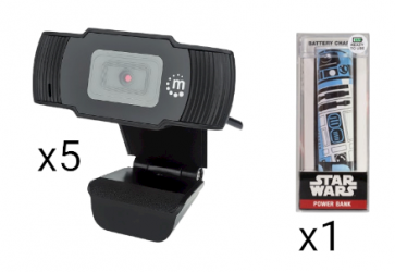 Manhattan Webcam 462006, 2MP, 1920 x 1080 Pixeles, USB 2.0, Negro, 5 Piezas ― incluye PowerBank Star Wars 