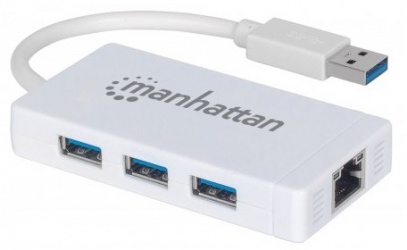 Manhattan Hub USB A 3.0 de 3 Puertos, 1x RJ-45, 5000 Mbit/s, Blanco 