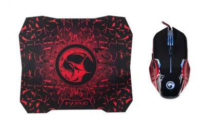 Mouse Gamer Marvo Óptico MA-M416, Alámbrico, USB, 2400DPI, Negro/Rojo ― Incluye Mousepad 
