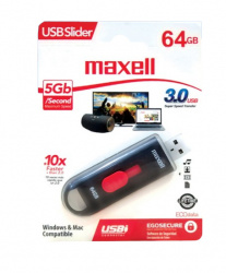 Memoria USB Maxell 346308, 64GB, USB-A 2.0, Lectura 24MB/s, Escritura 10MB/s, Negro/Rojo 