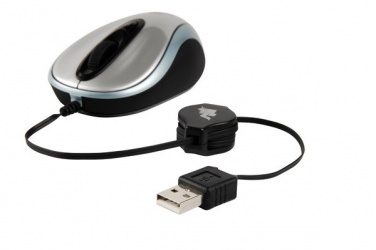 Mouse Maxell Óptico MOWR-004, Alámbrico, USB Retráctil, Negro/Plata 