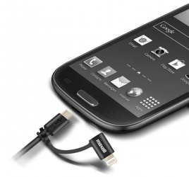 Maxell Cable de Carga Micro-USB B/Lightning Macho - USB A Macho, 1.8 Metros, Negro, para iPod/iPhone/iPad 