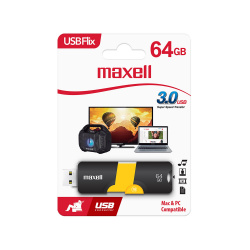 Memoria USB Maxell 347493, 64GB, USB 3.0, Negro/Amarillo 