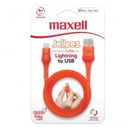 Maxell Cable de Carga Certificado MFi Jelleez Lightning Macho - USB-A Macho, 1.2 Metros, Naranja, para iPod/iPhone/iPad 