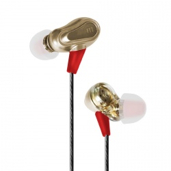 Maxell Audífonos Intrauriculares con Micrófono EB-PRO M2, Alámbrico, 3.5mm, Dorado/Rojo 