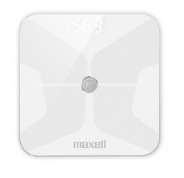 Maxell Báscula Coporal Inteligente 348435, Andorid/iOS, hasta 150Kg, Blanco, Medición de IMC/Masa Muscular/Agua Corporal/Proteína/TMB 