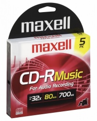 Maxell Disco Vírgen para CD, CD-R, 32x, 700 MB, 5 Piezas 