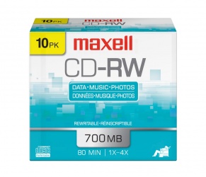 Maxell Discos Virgenes para CD, CD-RW, 4x, 700MB - 10 Piezas 