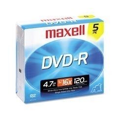 Maxell Discos Virgenes para DVD 638002, DVD-R, 16x, 4.7GB, 5 Piezas 