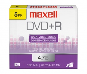 Maxell Disco Vírgen para DVD, DVD+R, 16x, 4.7GB, 5 Piezas 