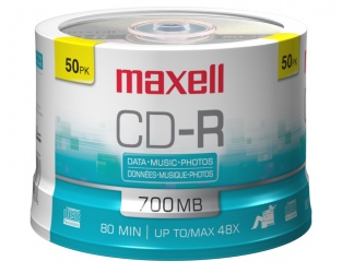 Maxell Torre de Discos Virgenes para CD, CD-R, 48x, 700MB, 50 Discos 
