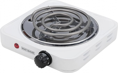 Mayware Parrilla Eléctrica HY1000A, 1 Quemador, Antiadherente, 1000W, Blanco 