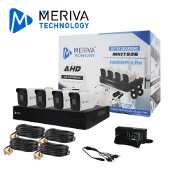 Meriva Technology Kit de Vigilancia MKIT926 de 4 Cámaras CCTV Bullet MSC-207Lite y 4 Canales, con Cables, Fuente de Poder y Distribuidor de Energía 