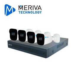Meriva Technology Kit de Vigilancia MNVR-1644-4PKIT de 4 Cámaras IP Bullet y 4 Canales, con Grabadora 