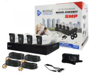 Meriva Technology Kit de Vigilancia MXVR-5103KIT de 4 Cámaras CCTV Bala y 2 Canales, con Grabadora 