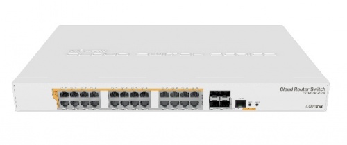 Switch MikroTik Gigabit Ethernet Cloud Router, 24 Puertos PoE 10/100/1000Mbps + 4 puertos SFP+, 125Gbit/s, 16.000 Entradas - Administrable 