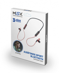 Misik Audífonos Intrauriculares Deportivos con Micrófono MH608, Inalámbrico, Bluetooth, Negro/Rojo 