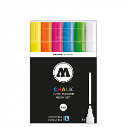 Molotow Set Marcador de Tiza Líquida Chalk, 6 Piezas, 4mm, Rellenable, Colores Neón 