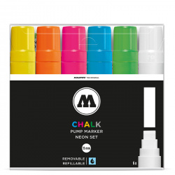 Molotow Set Marcador de Tiza Líquida Chalk, 6 Piezas, 15mm, Rellenable, Colores Neón 